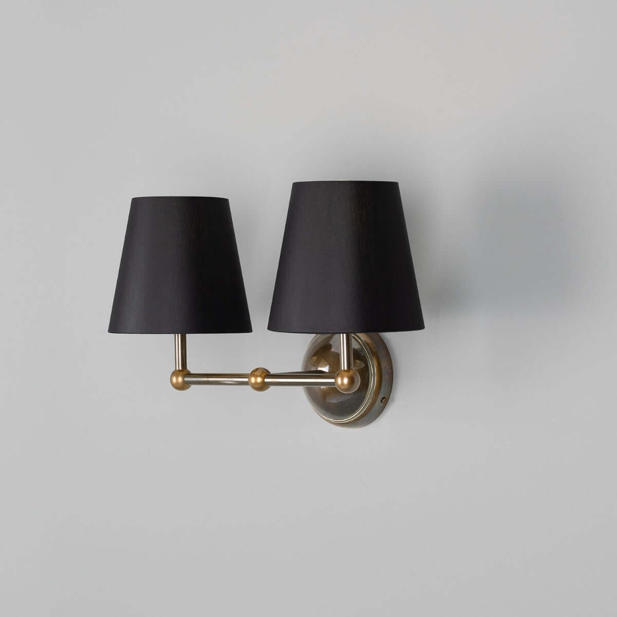 Mullan - Busan Modern Brass Double Wall Light with Fabric Shades 37cm IP20 - Antique Brass Finish