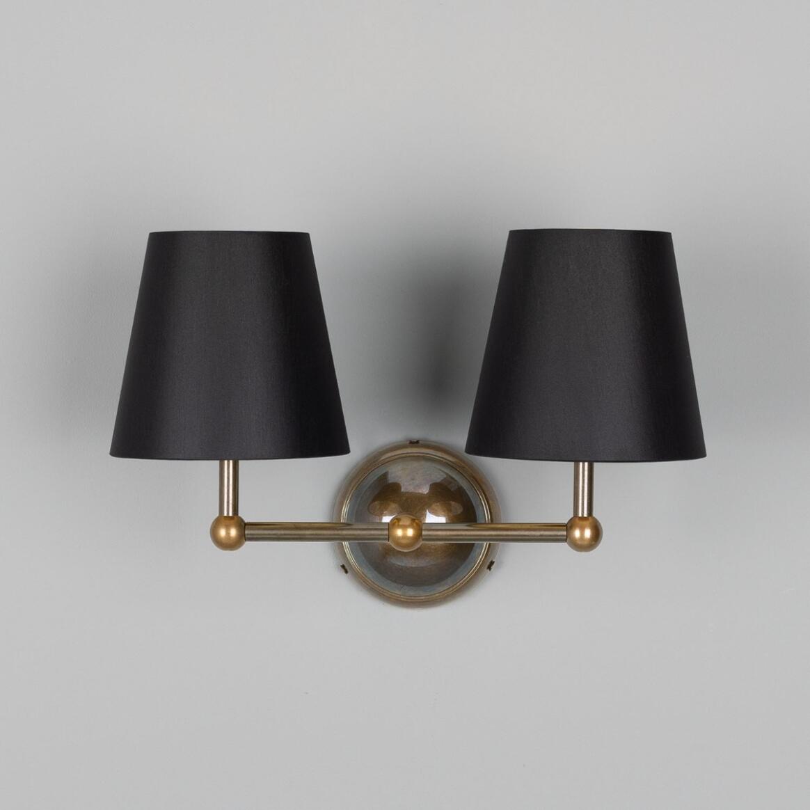 Mullan - Busan Modern Brass Double Wall Light with Fabric Shades 37cm IP20 - Antique Brass Finish