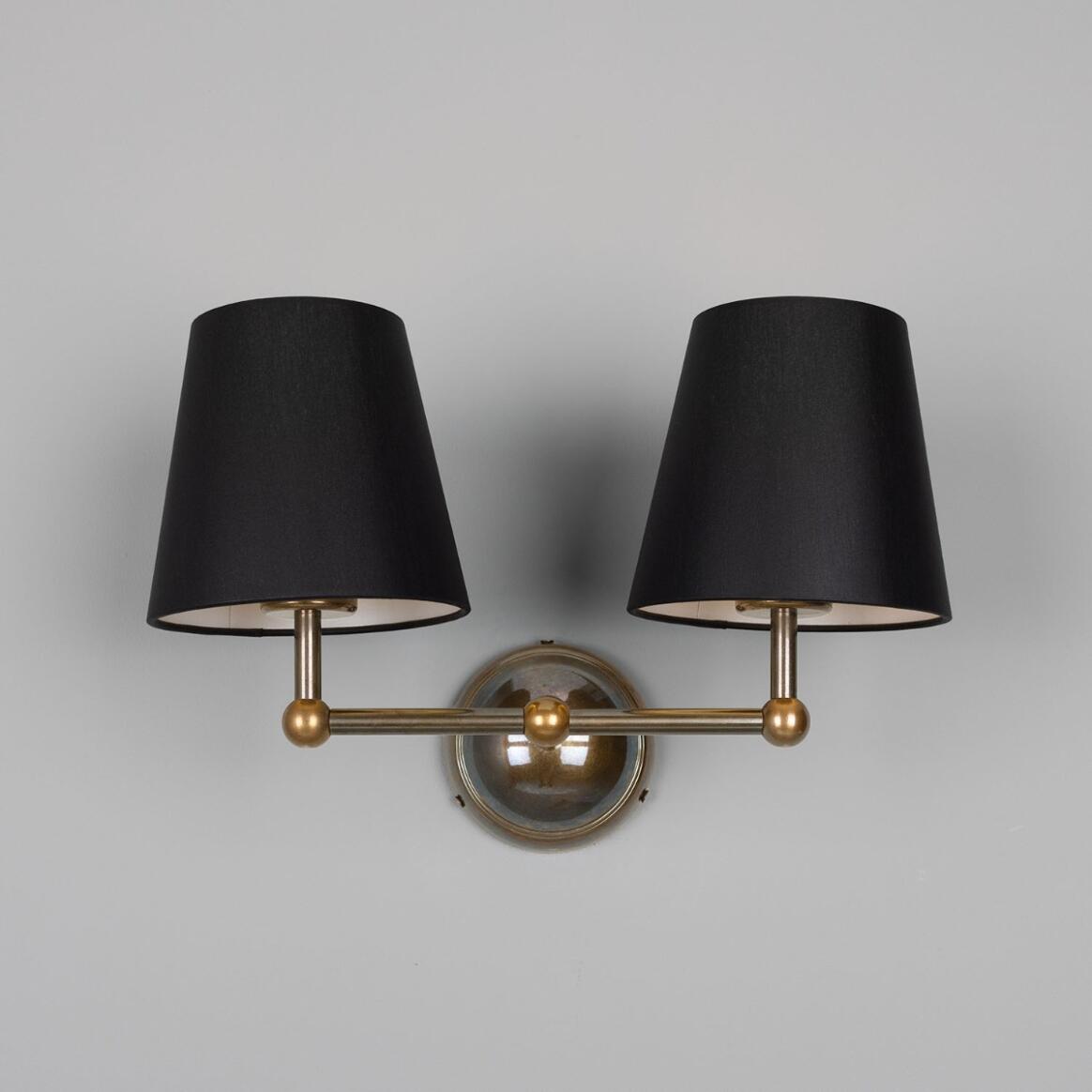 Mullan - Busan Modern Brass Double Wall Light with Fabric Shades 37cm IP20 - Antique Brass Finish