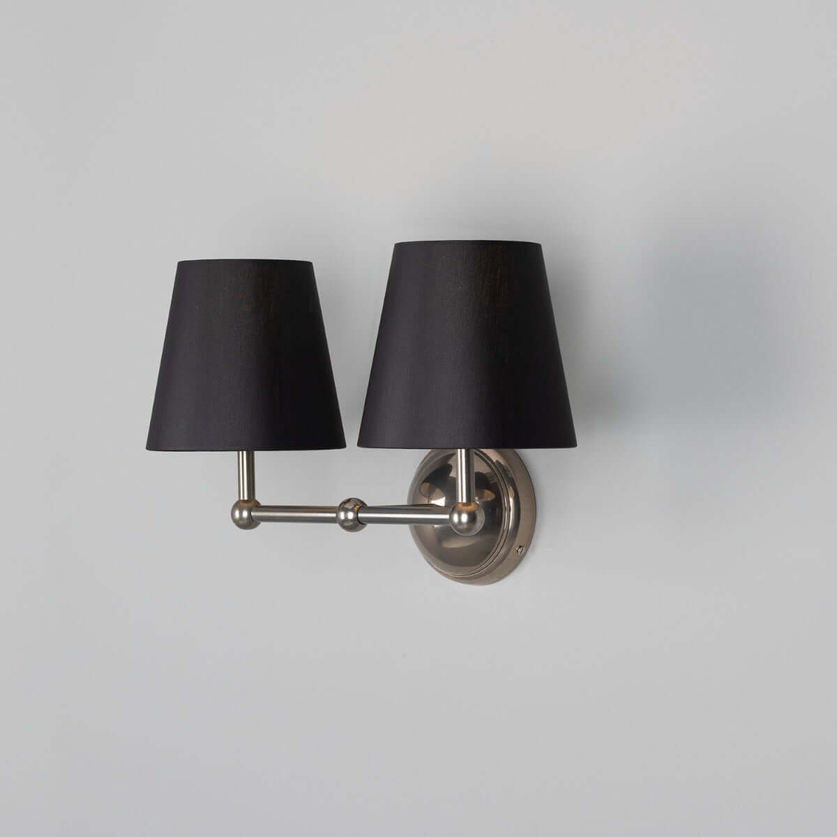 Mullan - Busan Modern Brass Double Wall Light with Fabric Shades 37cm IP20 - Antique Silver Finish