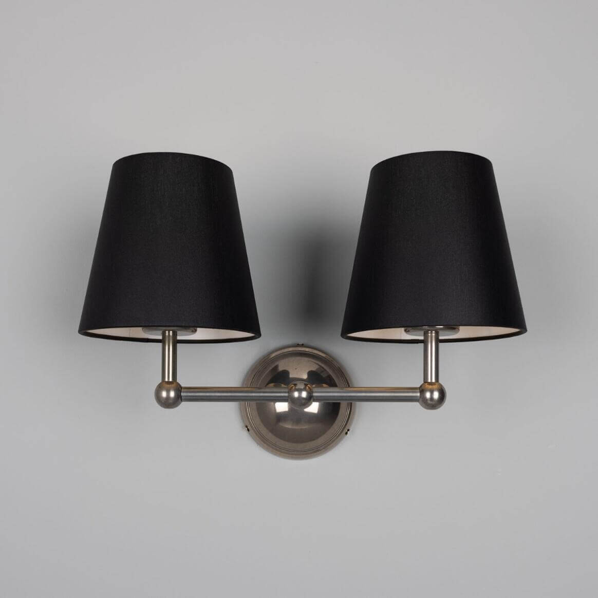 Mullan - Busan Modern Brass Double Wall Light with Fabric Shades 37cm IP20 - Antique Silver Finish