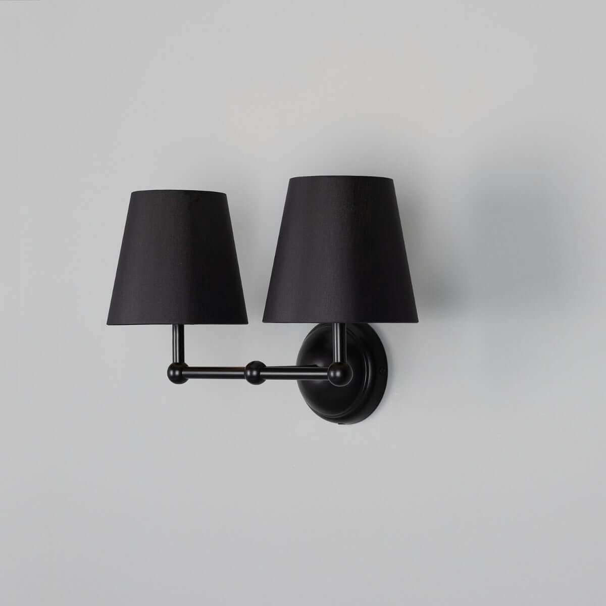 Mullan - Busan Modern Brass Double Wall Light with Fabric Shades 37cm IP20 - Powder Coated Matte Black Finish