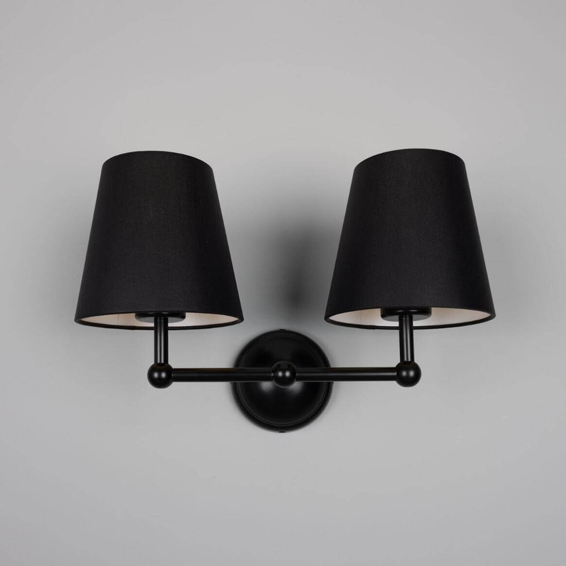 Mullan - Busan Modern Brass Double Wall Light with Fabric Shades 37cm IP20 - Powder Coated Matte Black Finish