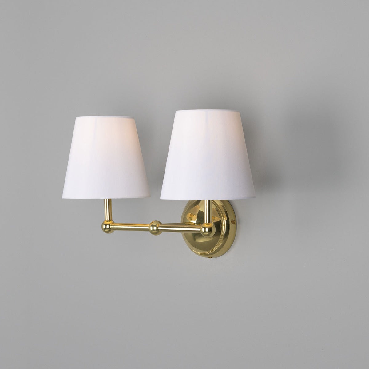 Mullan - Busan Modern Brass Double Wall Light with Fabric Shades 37cm IP20 - Polished Brass Finish
