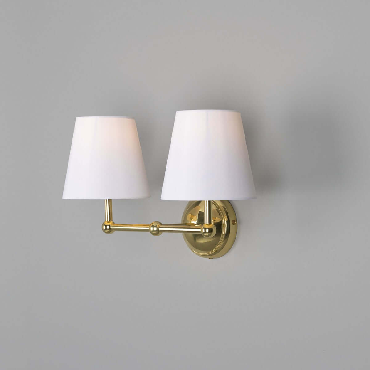 Mullan - Busan Modern Brass Double Wall Light with Fabric Shades 37cm IP20 - Polished Brass Finish