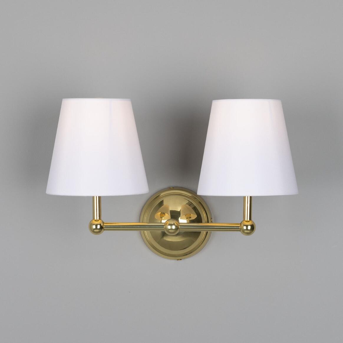 Mullan - Busan Modern Brass Double Wall Light with Fabric Shades 37cm IP20 - Polished Brass Finish