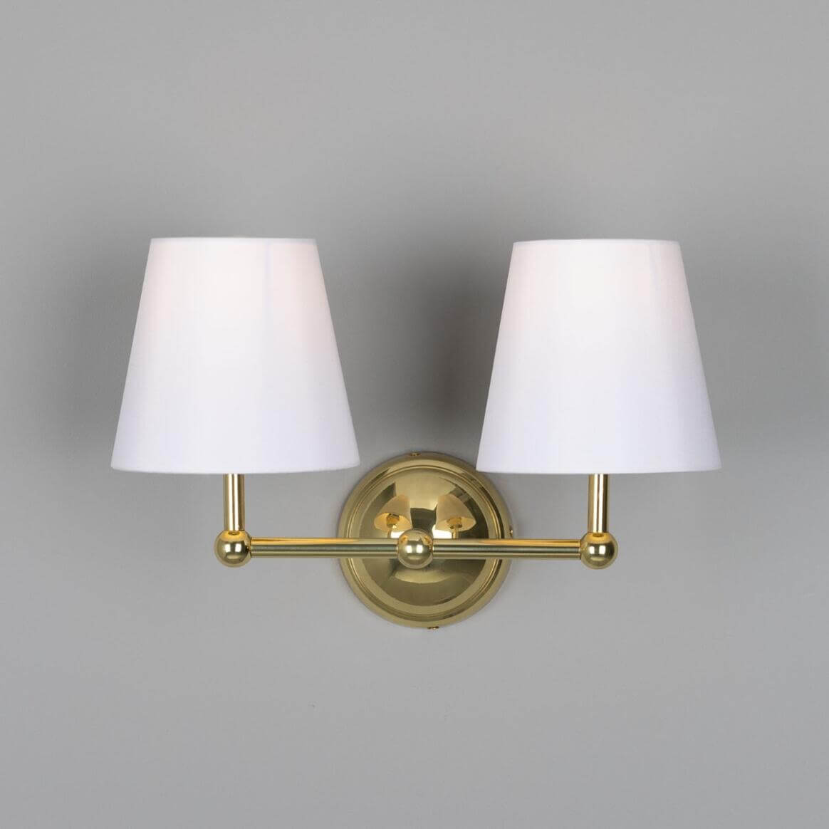 Mullan - Busan Modern Brass Double Wall Light with Fabric Shades 37cm IP20 - Polished Brass Finish