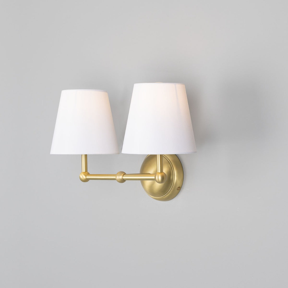 Mullan - Busan Modern Brass Double Wall Light with Fabric Shades 37cm IP20 - Satin Brass Finish