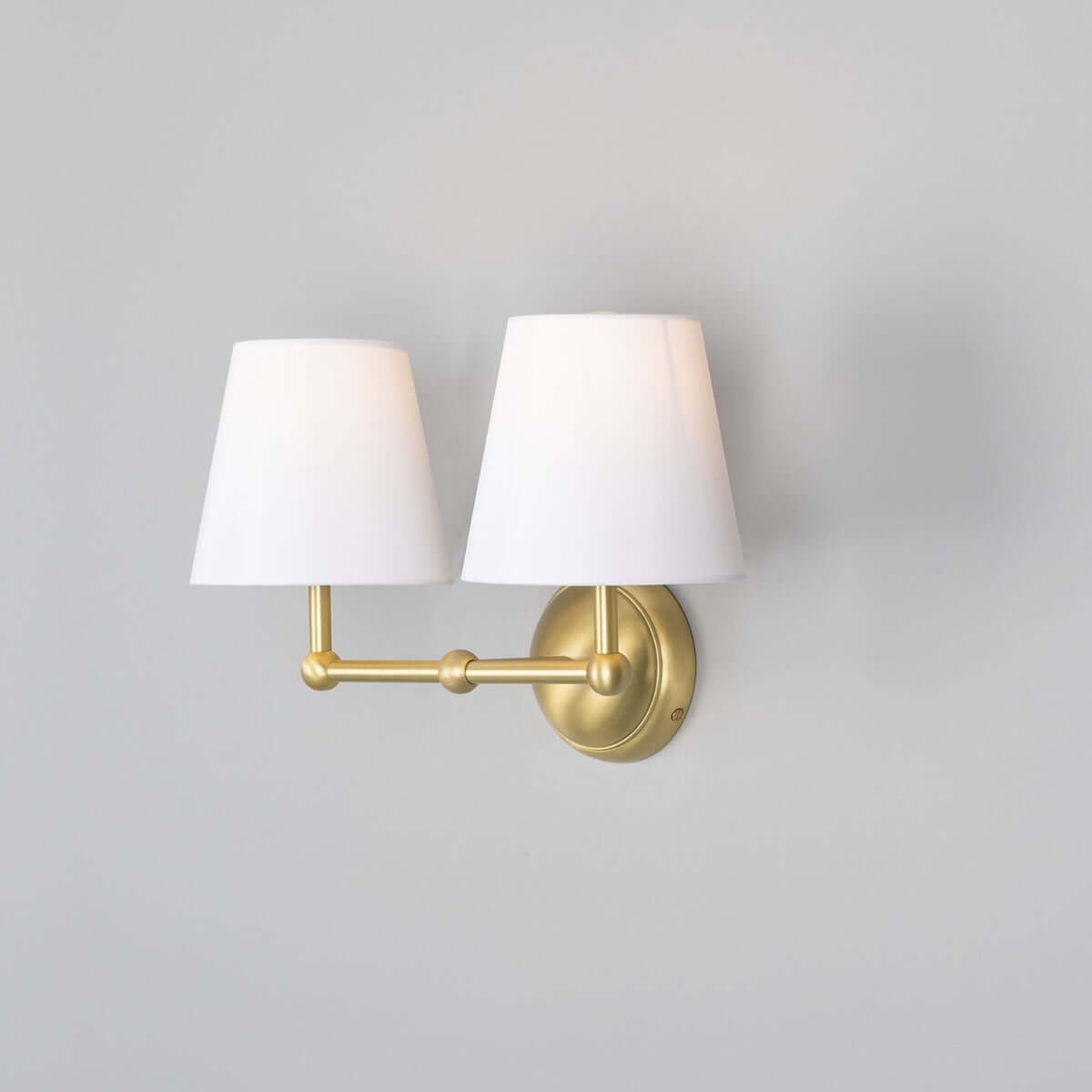 Mullan - Busan Modern Brass Double Wall Light with Fabric Shades 37cm IP20 - Satin Brass Finish