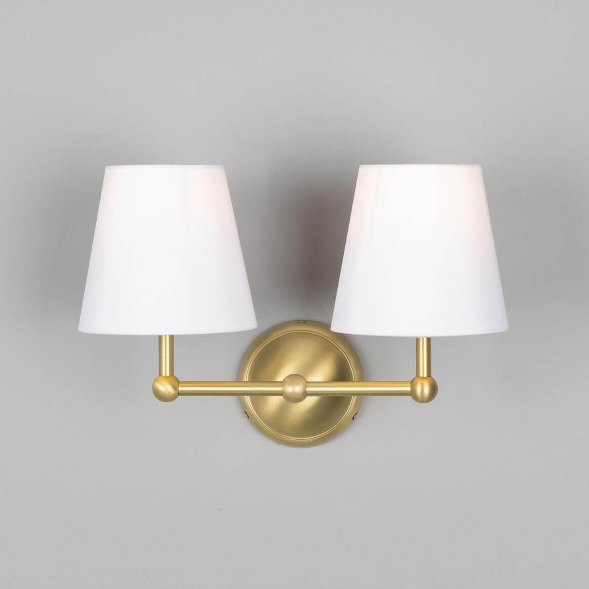 Mullan - Busan Modern Brass Double Wall Light with Fabric Shades 37cm IP20 - Satin Brass Finish