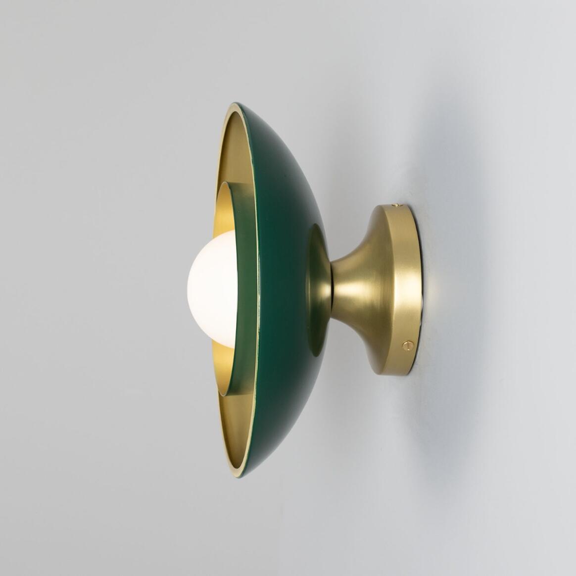 Mullan - Marrakesh Art Deco Wall Light 25cm IP20 - Satin Brass And Powder Coated Racing Green Finish