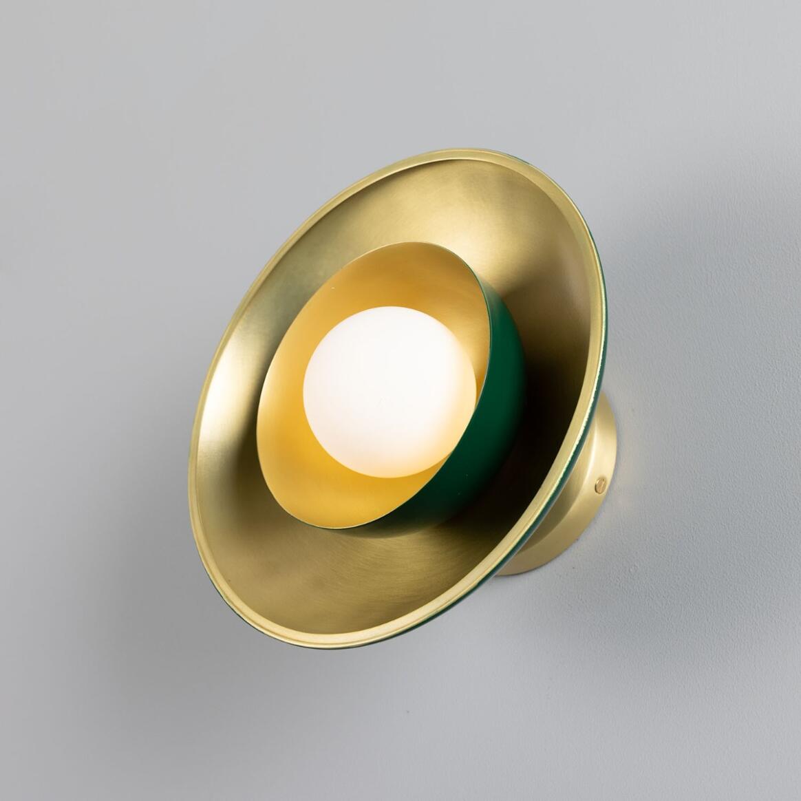 Mullan - Marrakesh Art Deco Wall Light 25cm IP20 - Satin Brass And Powder Coated Racing Green Finish