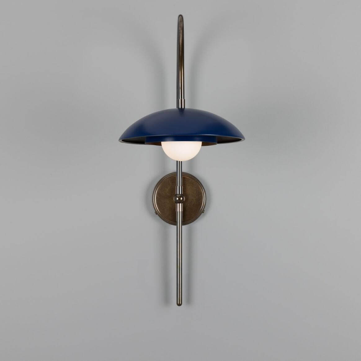 Mullan - Marrakesh Art Deco Arc Wall Light 60cm IP20 - Antique Brass And Powder Coated Sapphire Blue Finish