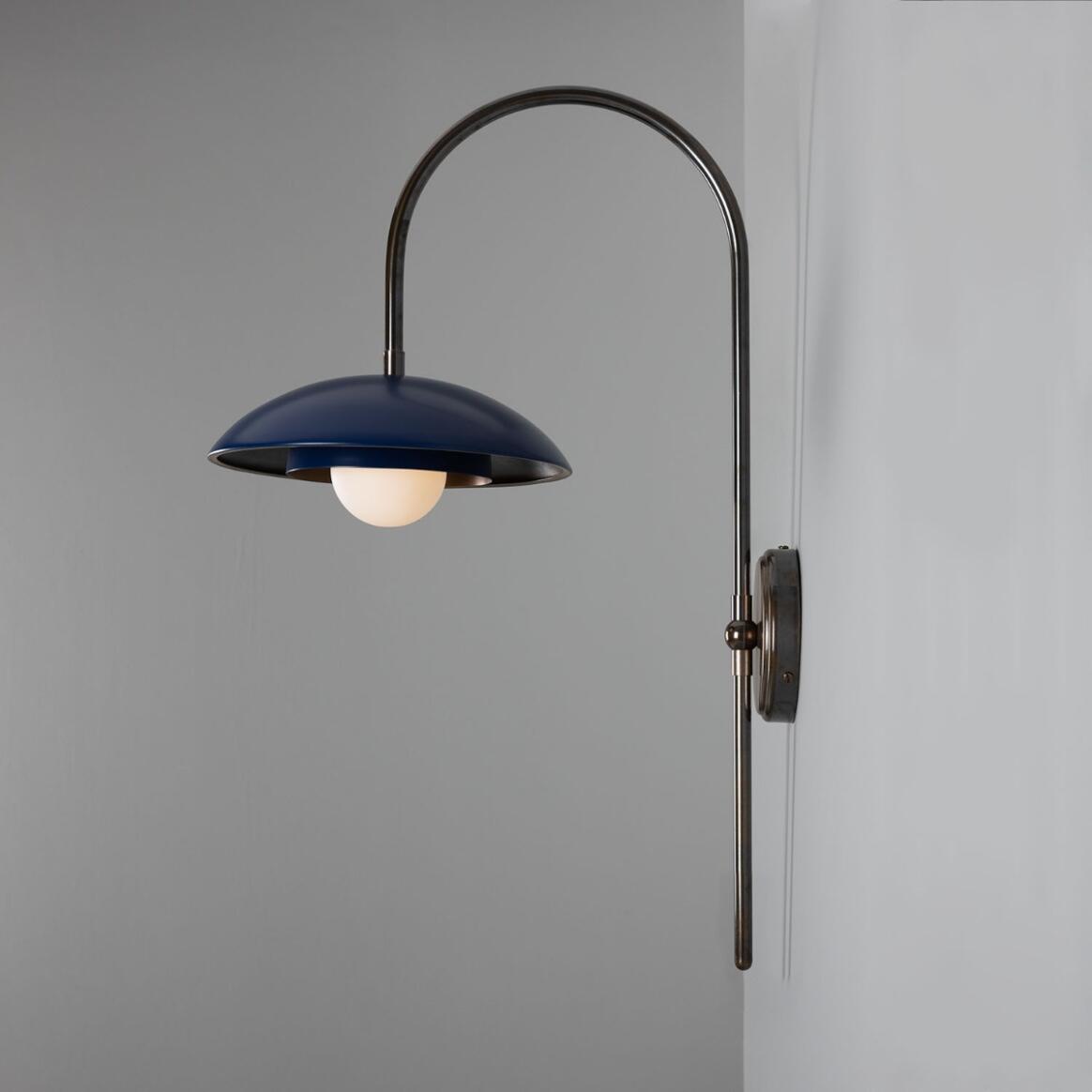 Mullan - Marrakesh Art Deco Arc Wall Light 60cm IP20 - Antique Brass And Powder Coated Sapphire Blue Finish