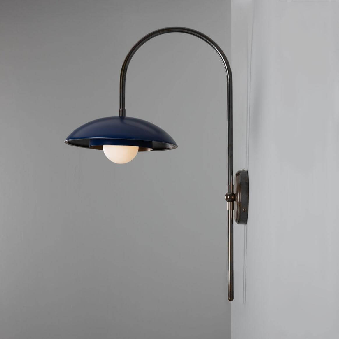 Mullan - Marrakesh Art Deco Arc Wall Light 60cm IP20 - Antique Brass And Powder Coated Sapphire Blue Finish