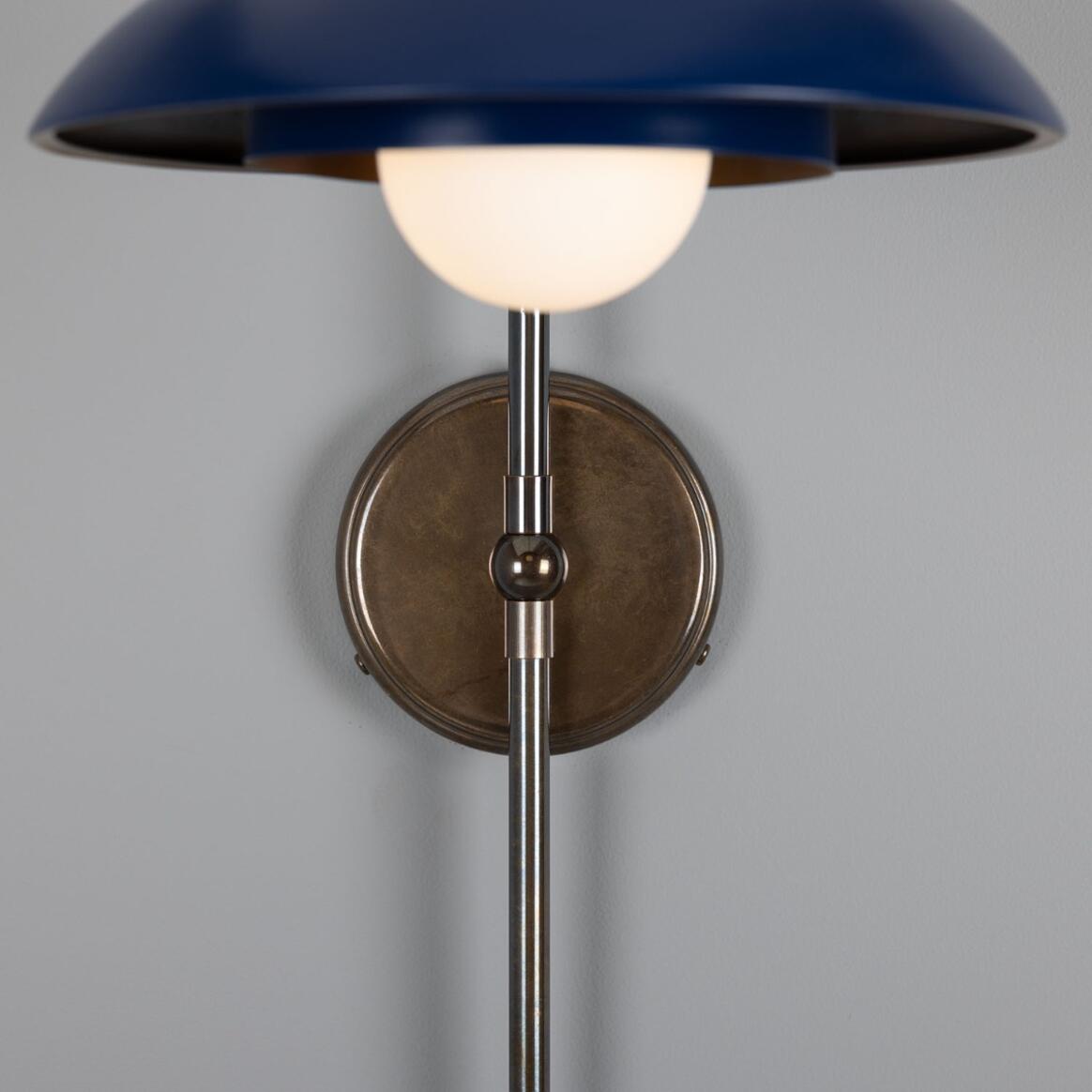 Mullan - Marrakesh Art Deco Arc Wall Light 60cm IP20 - Antique Brass And Powder Coated Sapphire Blue Finish