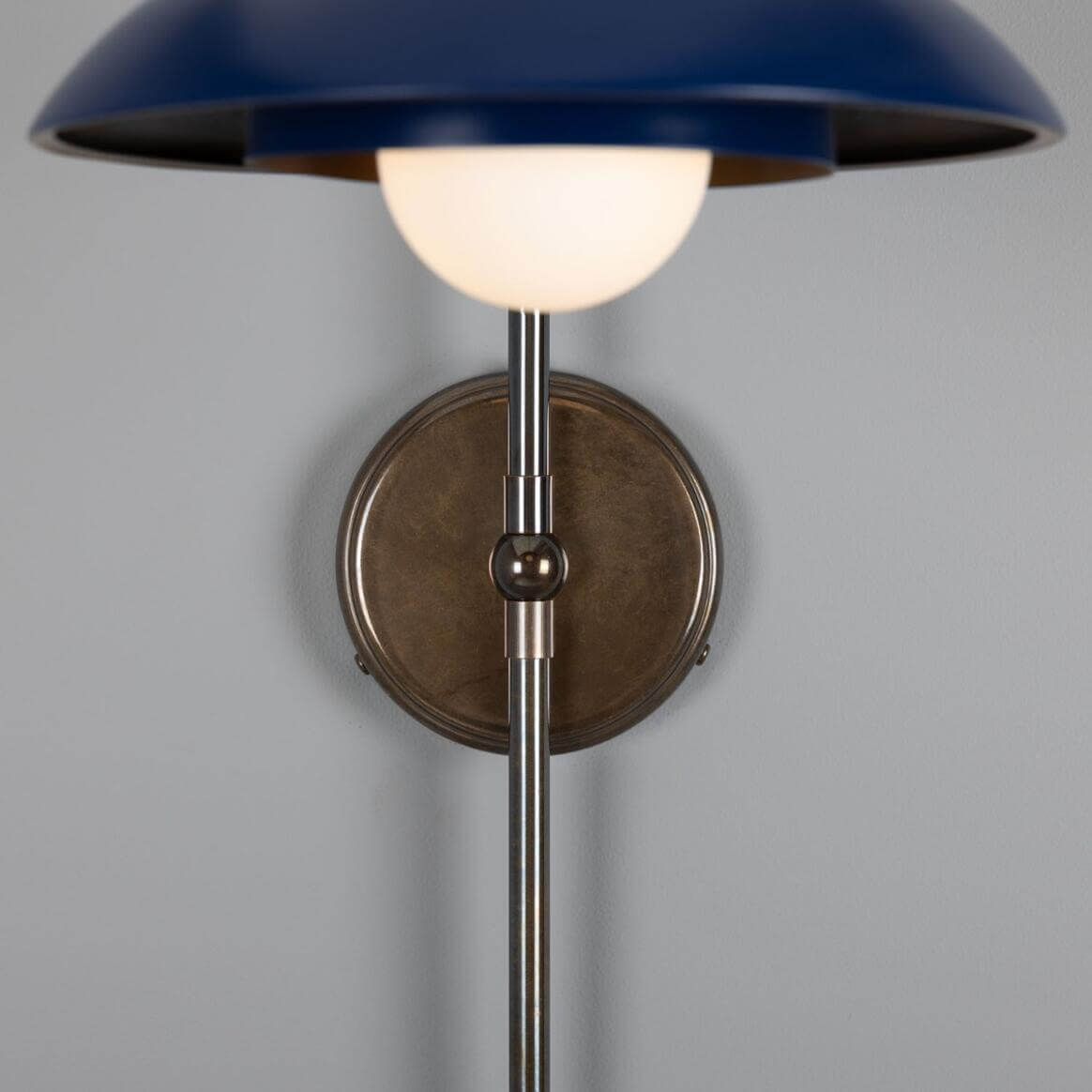 Mullan - Marrakesh Art Deco Arc Wall Light 60cm IP20 - Antique Brass And Powder Coated Sapphire Blue Finish