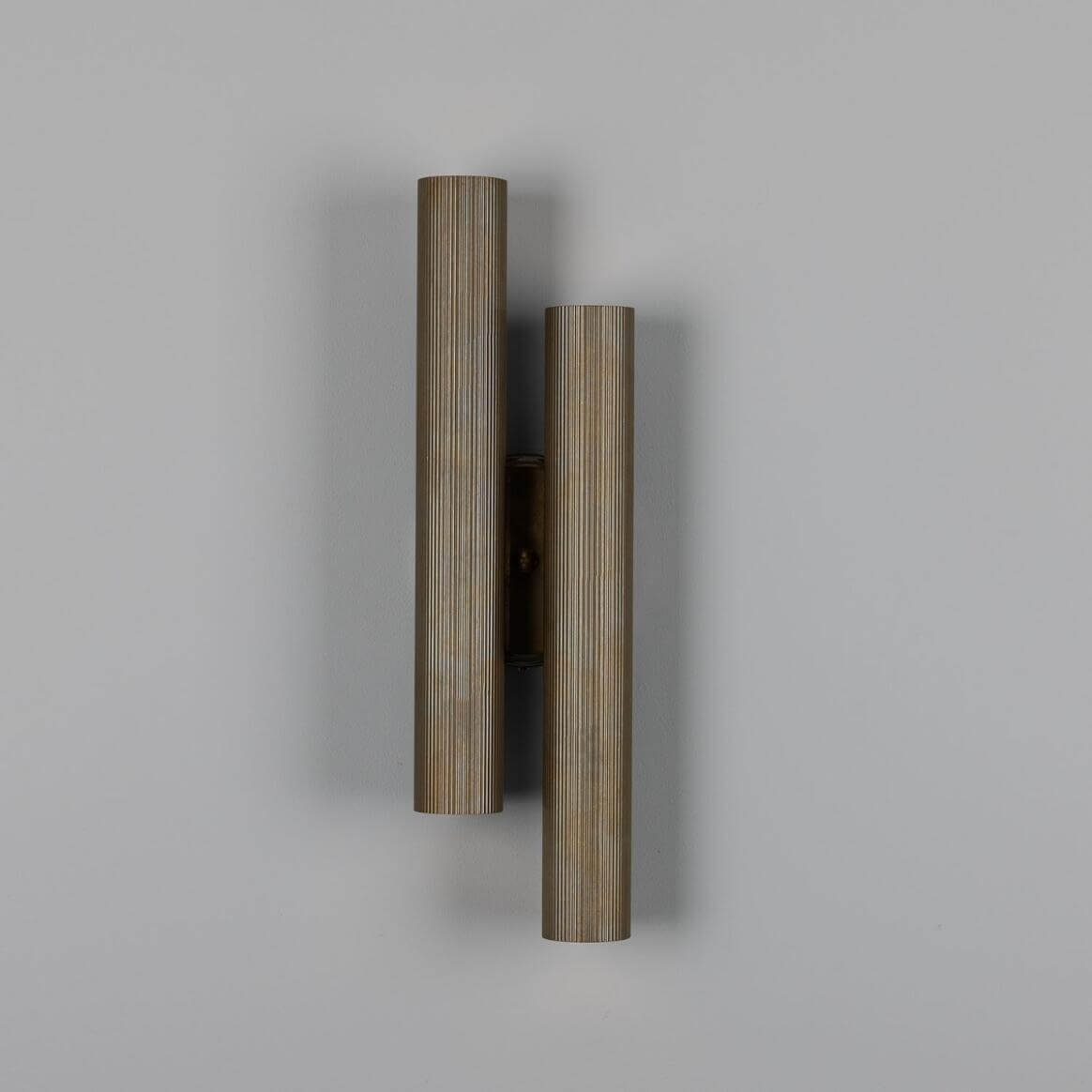 Mullan - Royce Modern Reeded Brass Double Wall Light 42cm IP20 - Antique Brass Finish