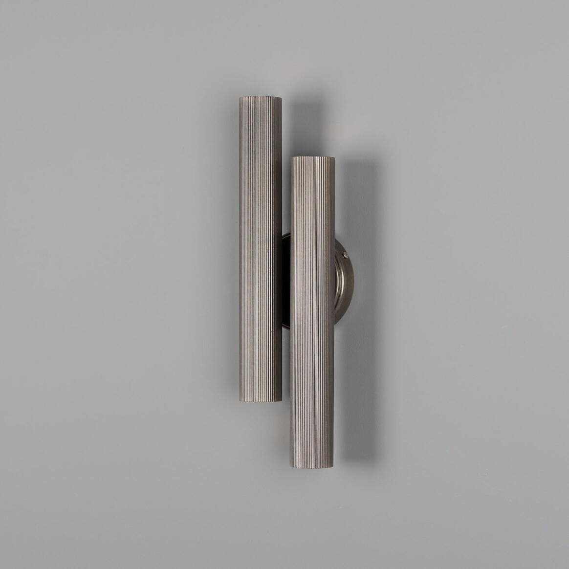 Mullan - Royce Modern Reeded Brass Double Wall Light 42cm IP20 - Antique Silver Finish