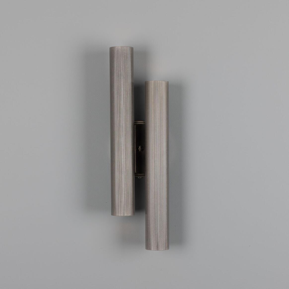 Mullan - Royce Modern Reeded Brass Double Wall Light 42cm IP20 - Antique Silver Finish