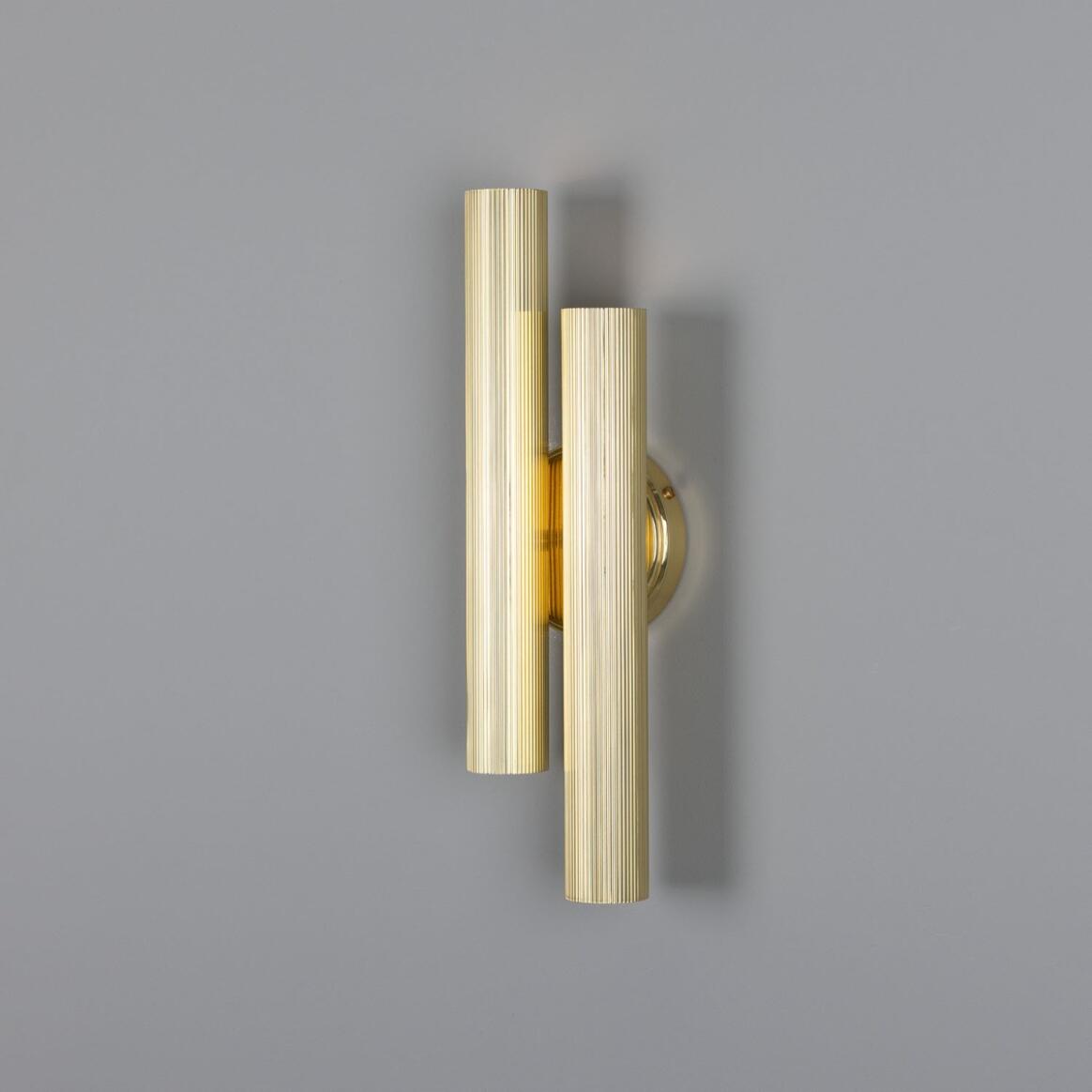 Mullan - Royce Modern Reeded Brass Double Wall Light 42cm IP20 - Polished Brass Finish