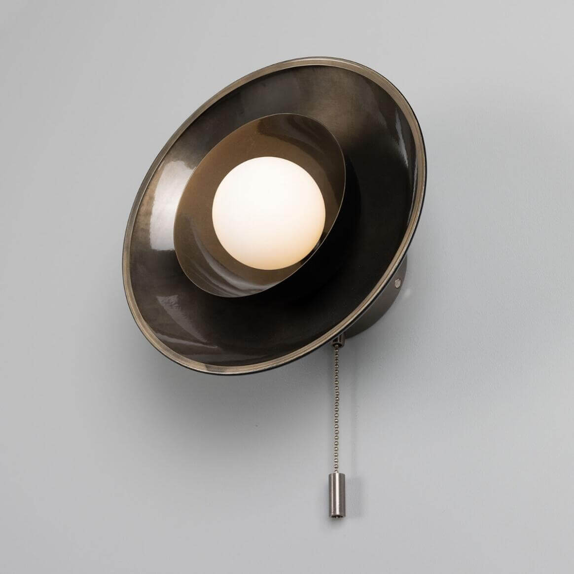 Mullan - Marrakesh Art Deco Wall Light with Pull Chain 25cm IP20 - Antique Silver And Powder Coated Matte Black Finish