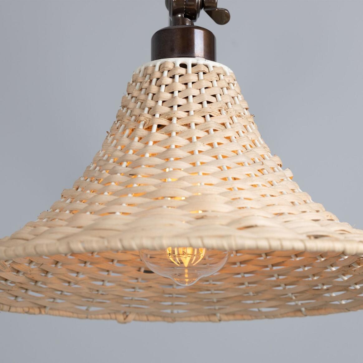 Mullan - Savannah Adjustable Arm Wall Light with Large Bell Shaped Rattan Shade 34.5cm IP20 - Antique Brass Finish