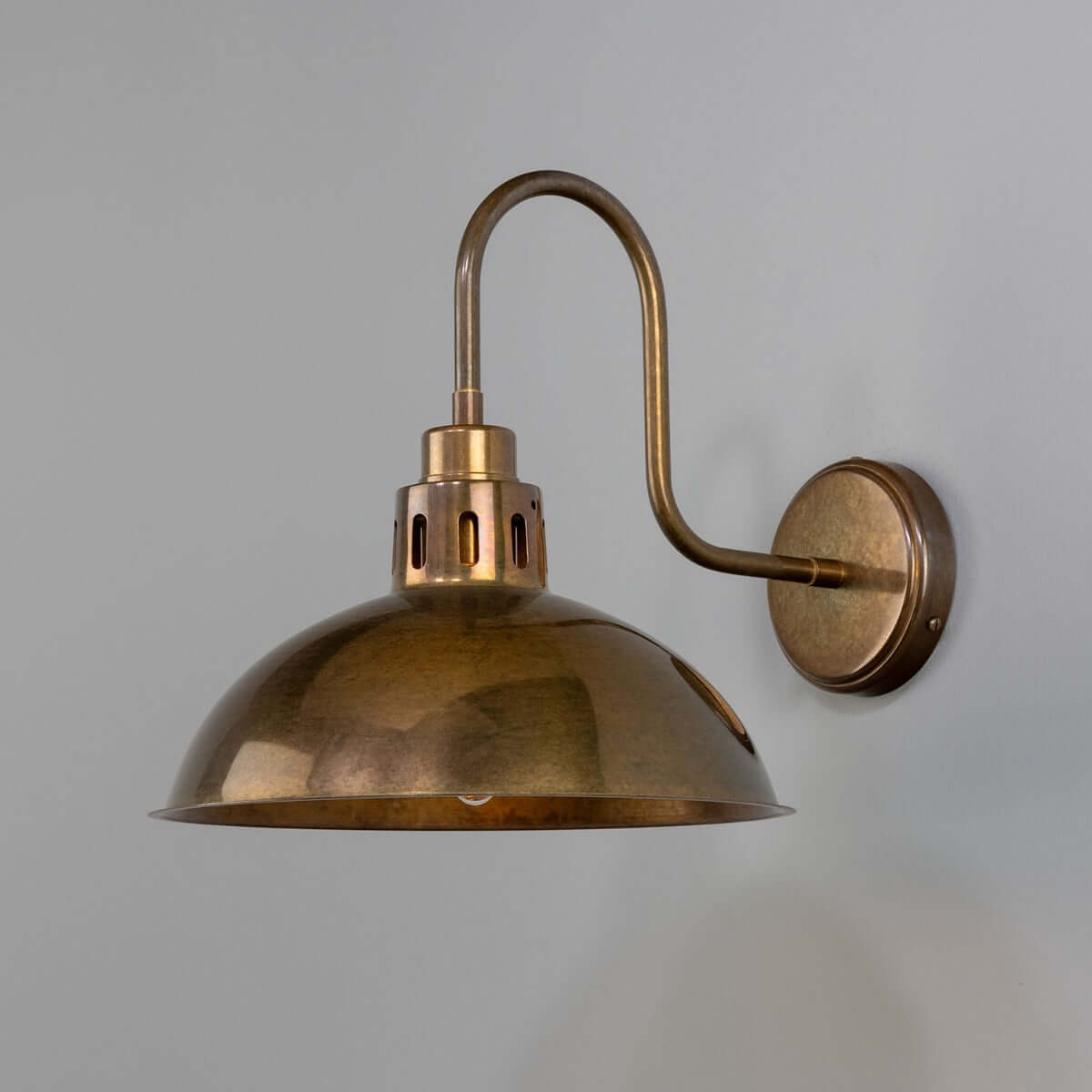 Mullan - Paris Industrial Brass Swan Neck Wall Light 30cm IP20 - Antique Brass Finish