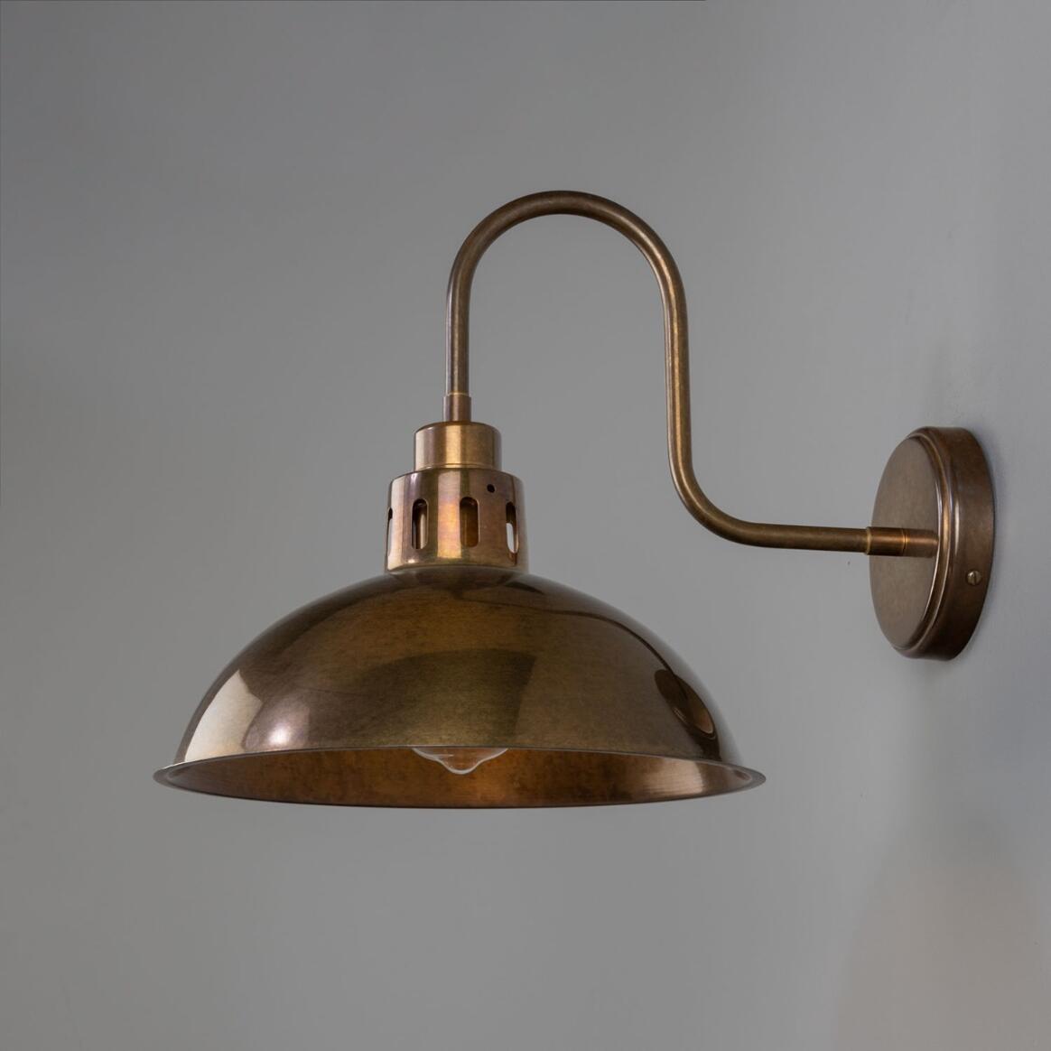 Mullan - Paris Industrial Brass Swan Neck Wall Light 30cm IP20 - Antique Brass Finish