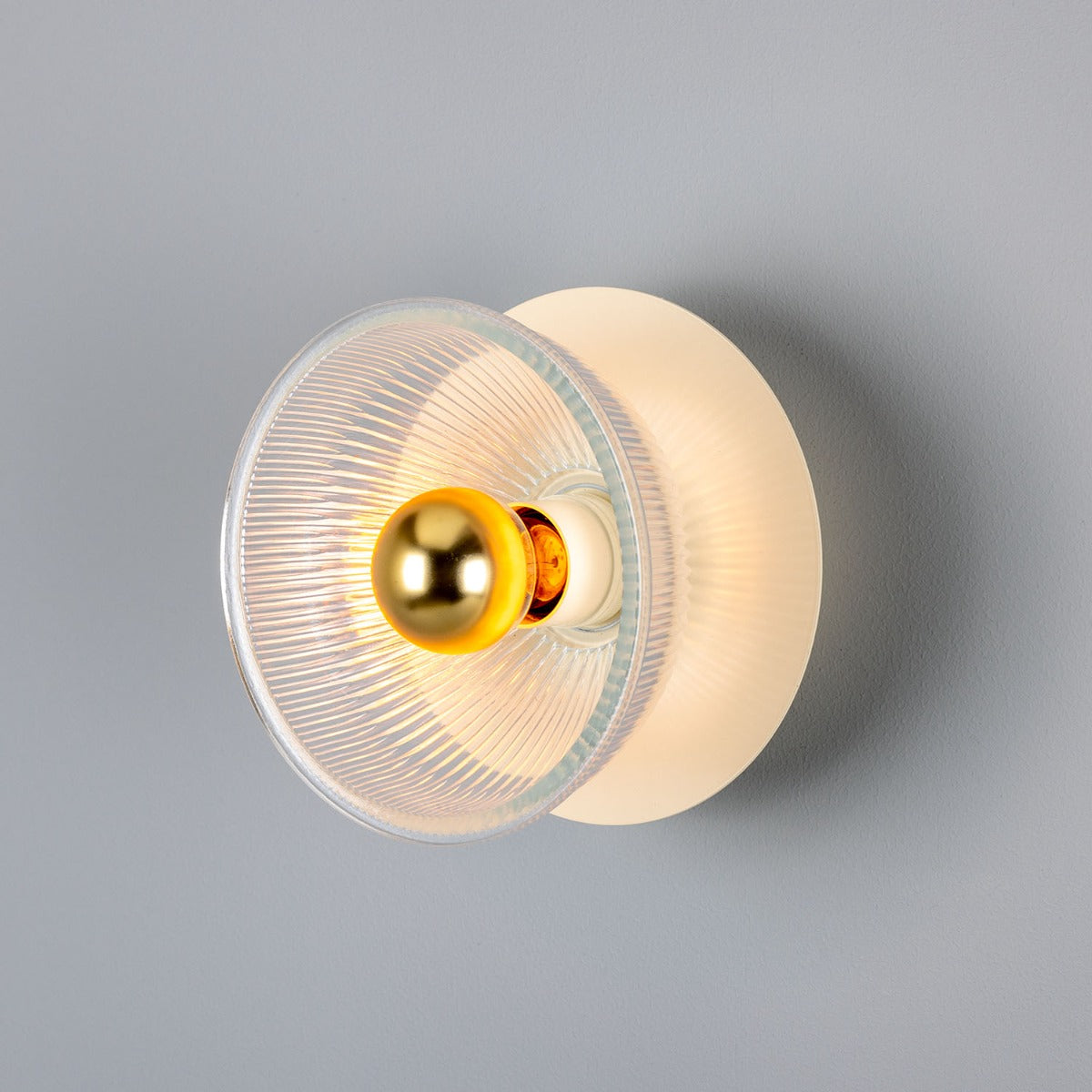 Mullan - Eclipse Coloured Brass and Prismatic Glass Dish Wall Light 20cm IP20 - Vanilla Cream Finish