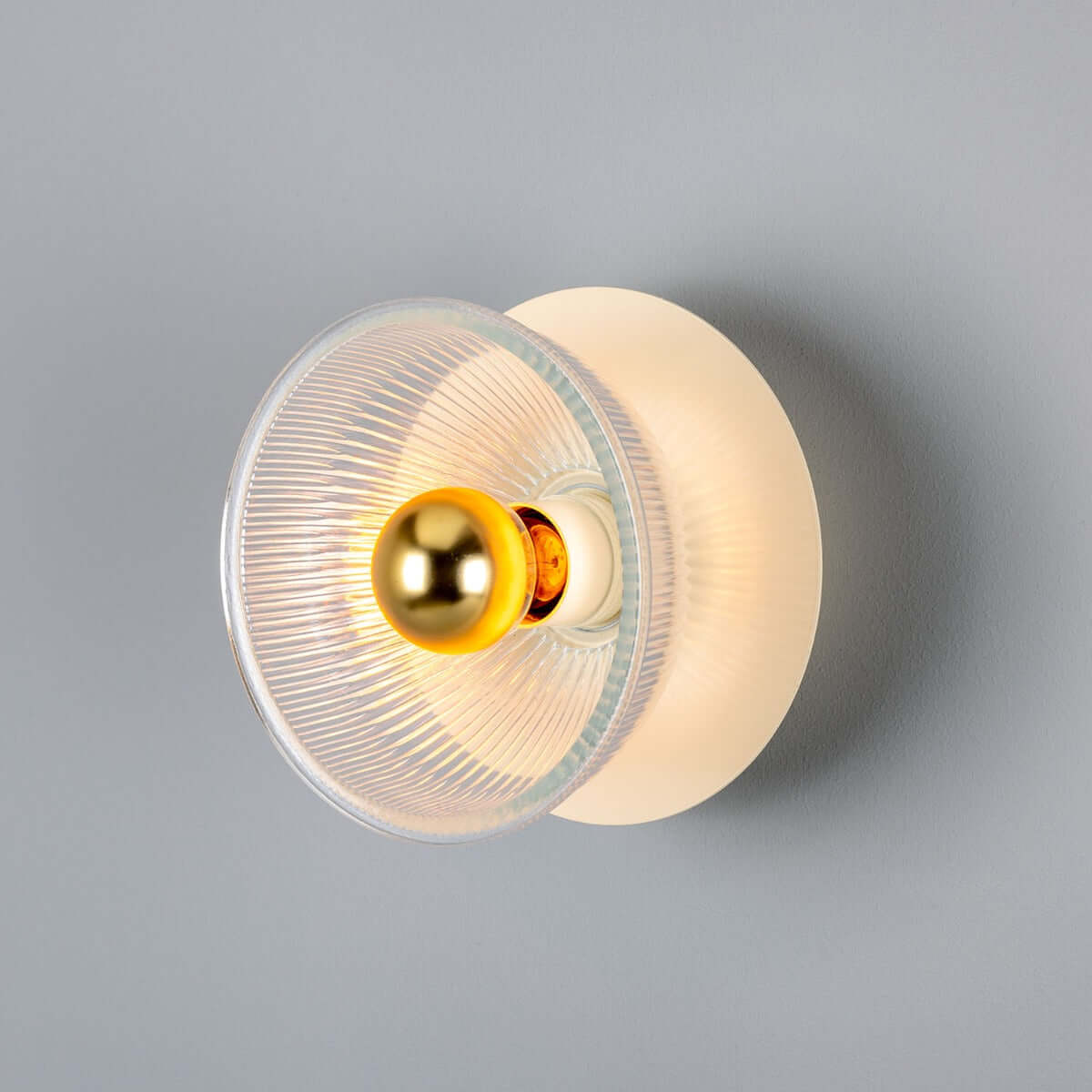 Mullan - Eclipse Coloured Brass and Prismatic Glass Dish Wall Light 20cm IP20 - Vanilla Cream Finish