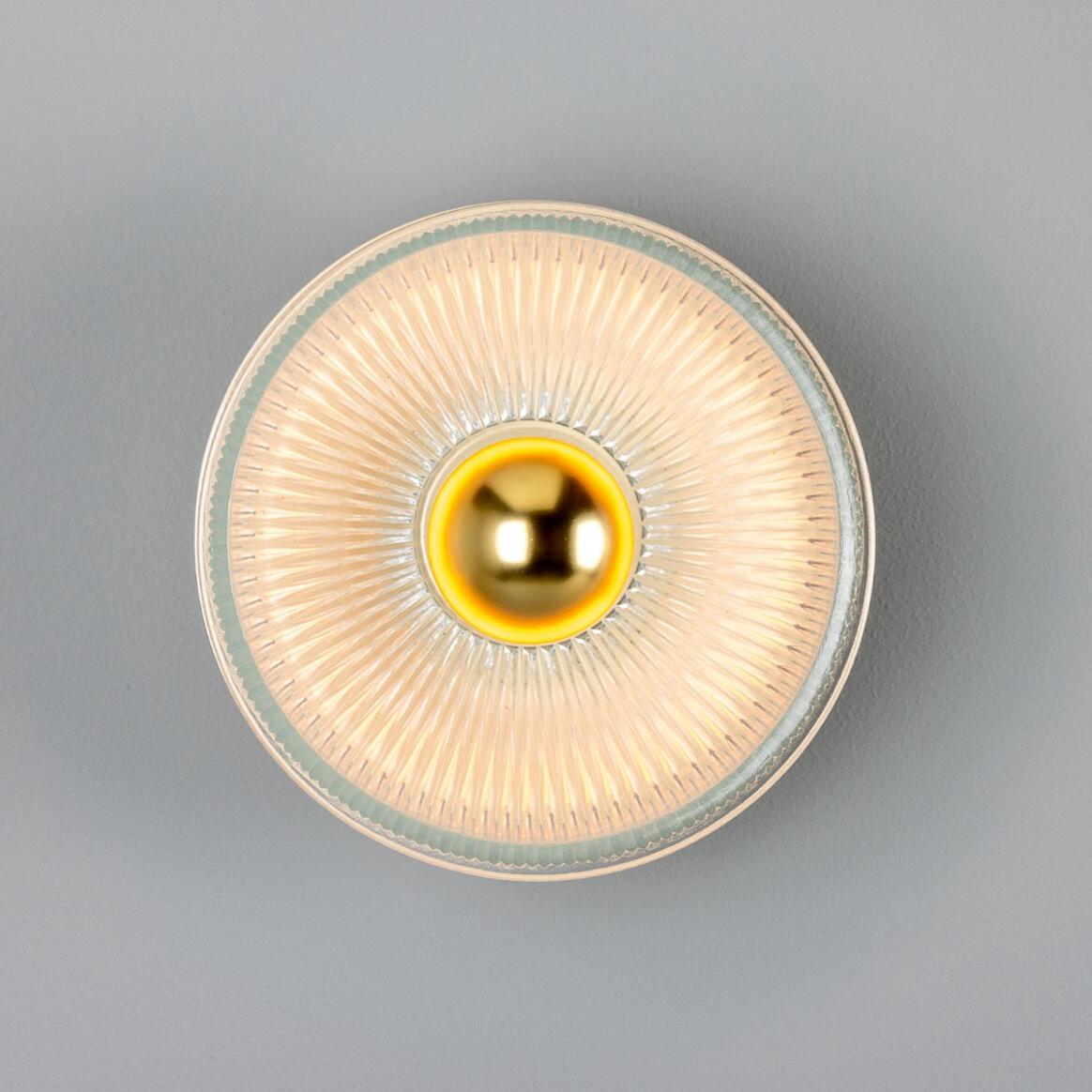 Mullan - Eclipse Coloured Brass and Prismatic Glass Dish Wall Light 20cm IP20 - Vanilla Cream Finish