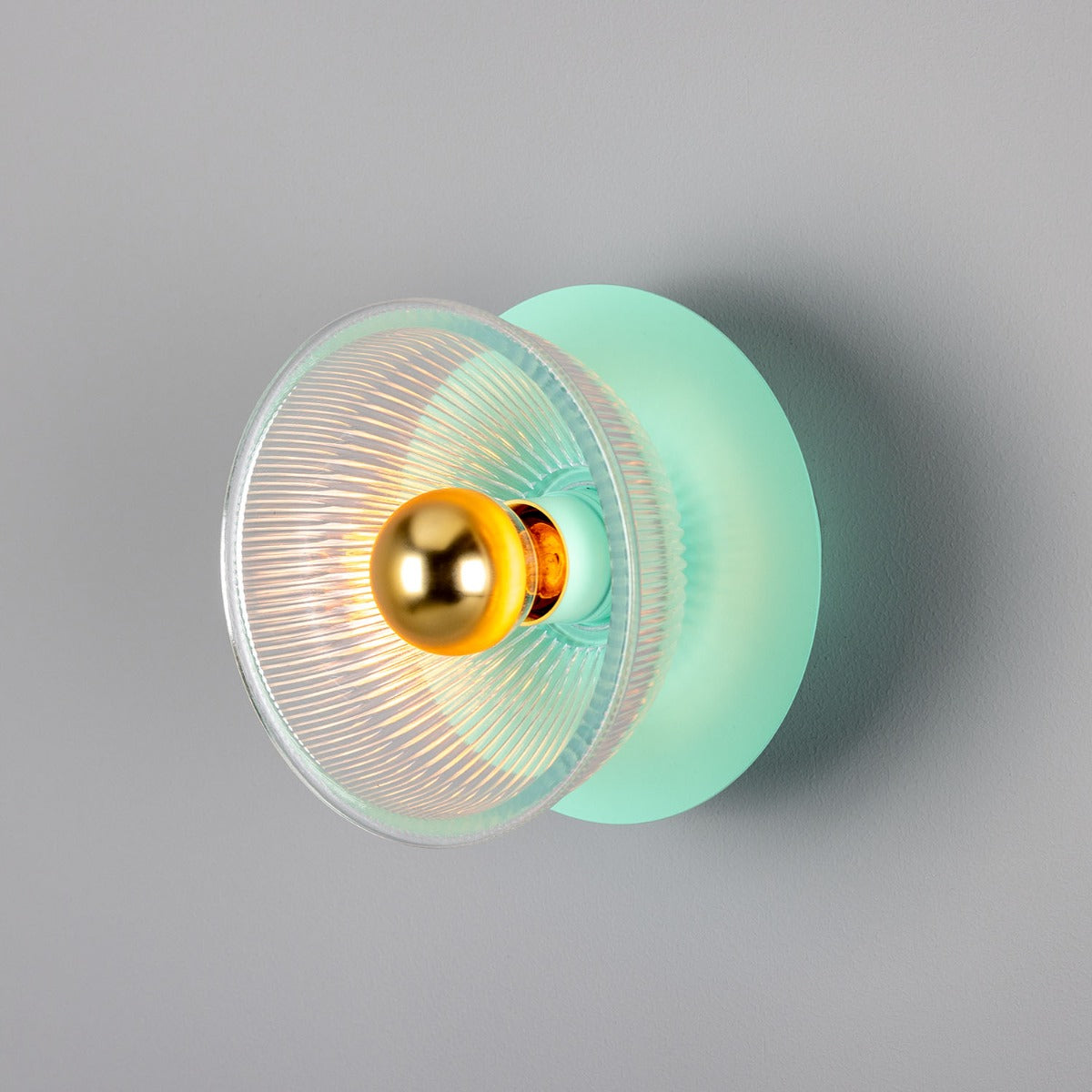 Mullan - Eclipse Coloured Brass and Prismatic Glass Dish Wall Light 20cm IP20 - Mint Turquoise Finish