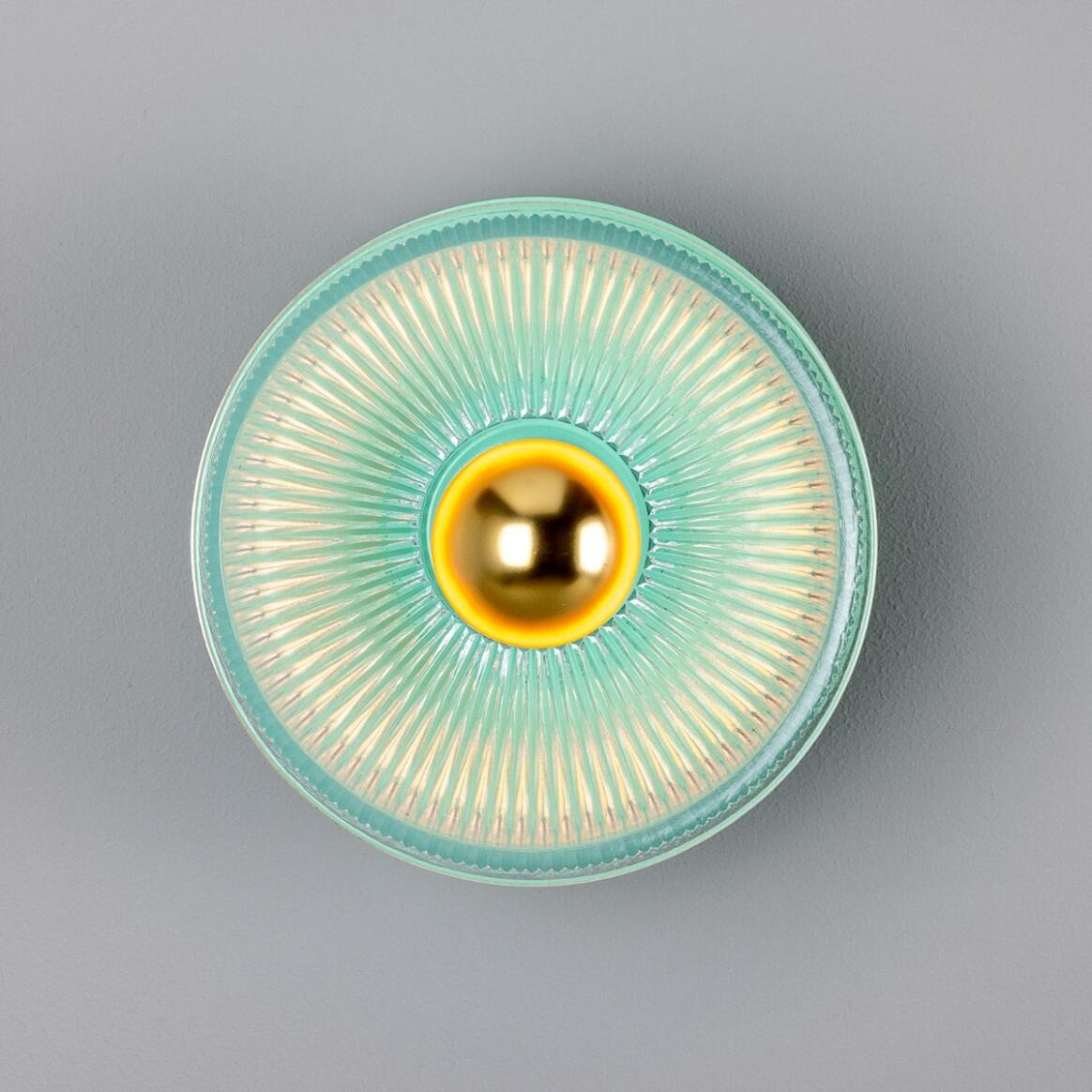 Mullan - Eclipse Coloured Brass and Prismatic Glass Dish Wall Light 20cm IP20 - Mint Turquoise Finish