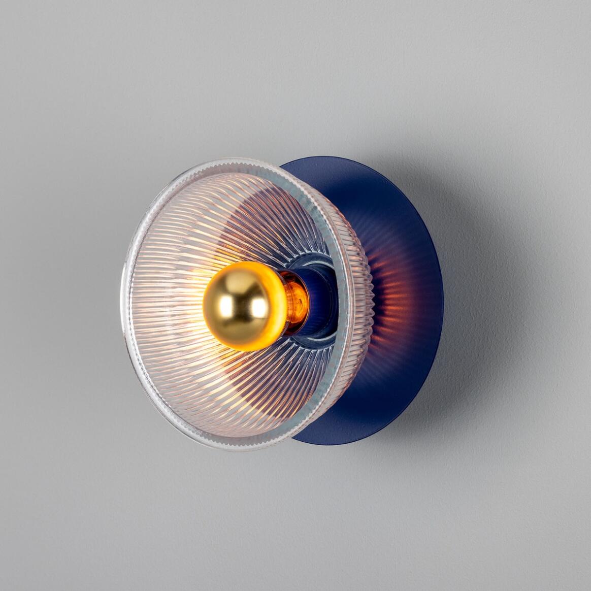 Mullan - Eclipse Coloured Brass and Prismatic Glass Dish Wall Light 20cm IP20 - Sapphire Blue Finish