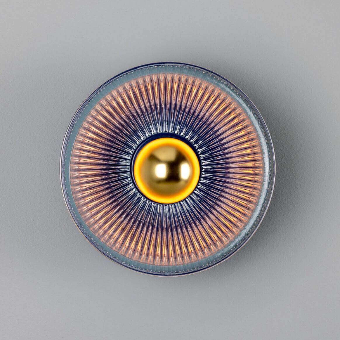 Mullan - Eclipse Coloured Brass and Prismatic Glass Dish Wall Light 20cm IP20 - Sapphire Blue Finish
