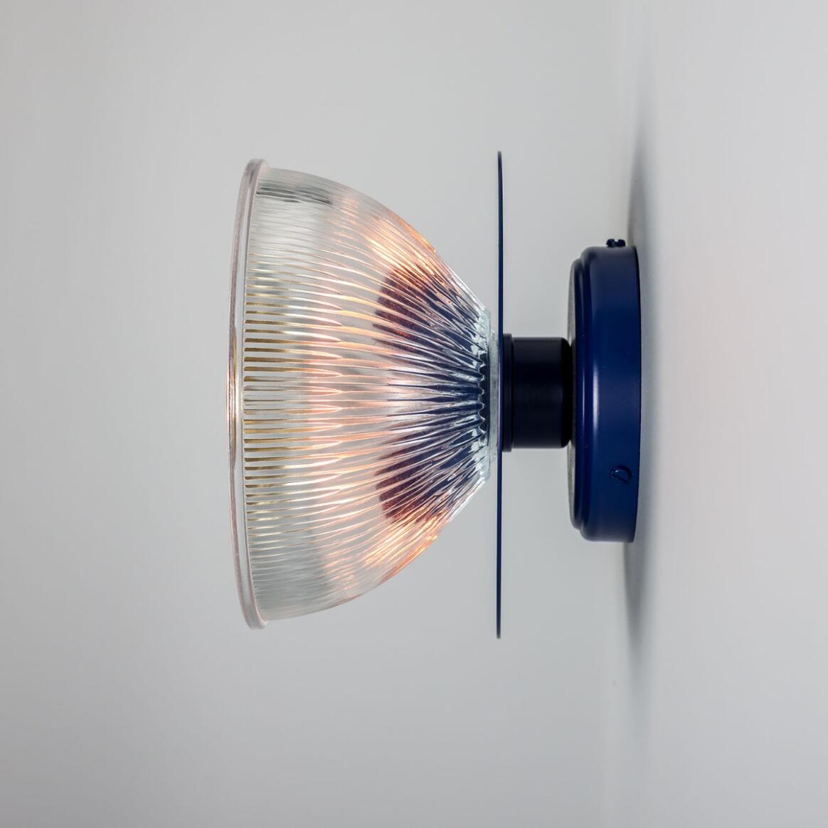 Mullan - Eclipse Coloured Brass and Prismatic Glass Dish Wall Light 20cm IP20 - Sapphire Blue Finish