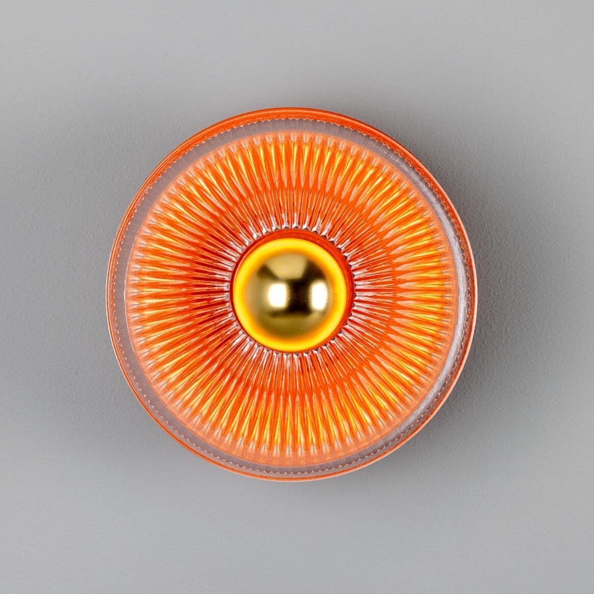 Mullan - Eclipse Coloured Brass and Prismatic Glass Dish Wall Light 20cm IP20 - Powder Coated Orange Finish