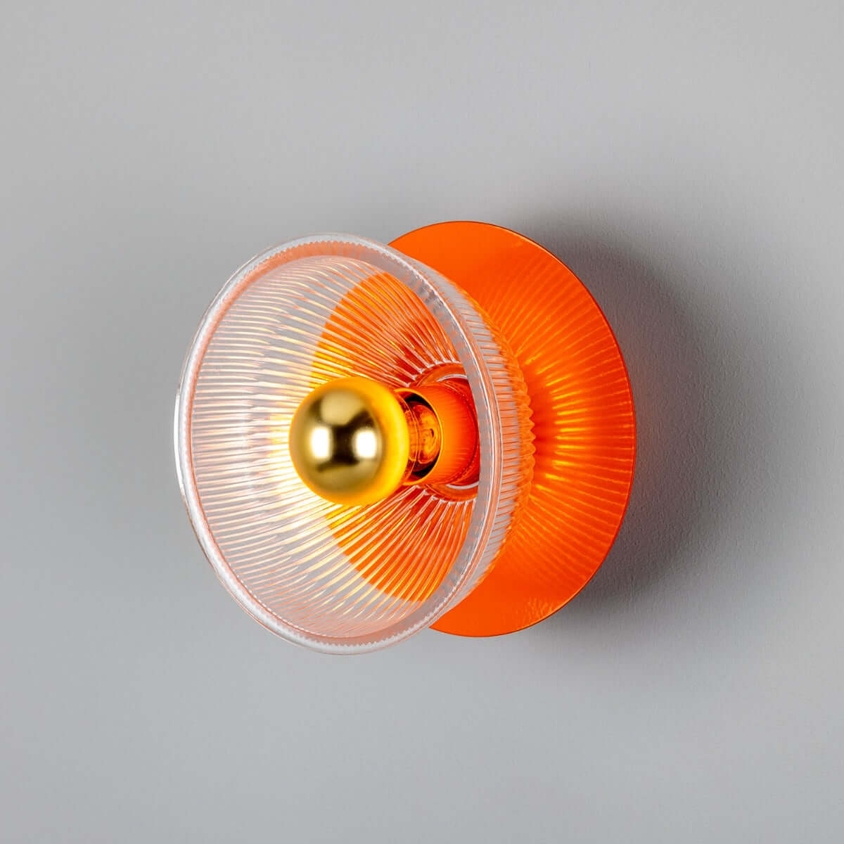 Mullan - Eclipse Coloured Brass and Prismatic Glass Dish Wall Light 20cm IP20 - Powder Coated Orange Finish