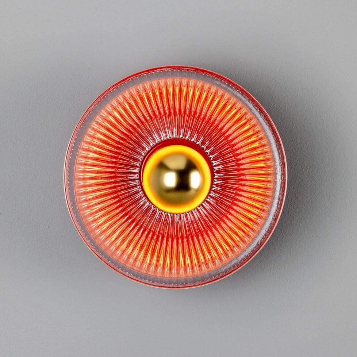 Mullan - Eclipse Coloured Brass and Prismatic Glass Dish Wall Light 20cm IP20 - Powder Coated Red Finish
