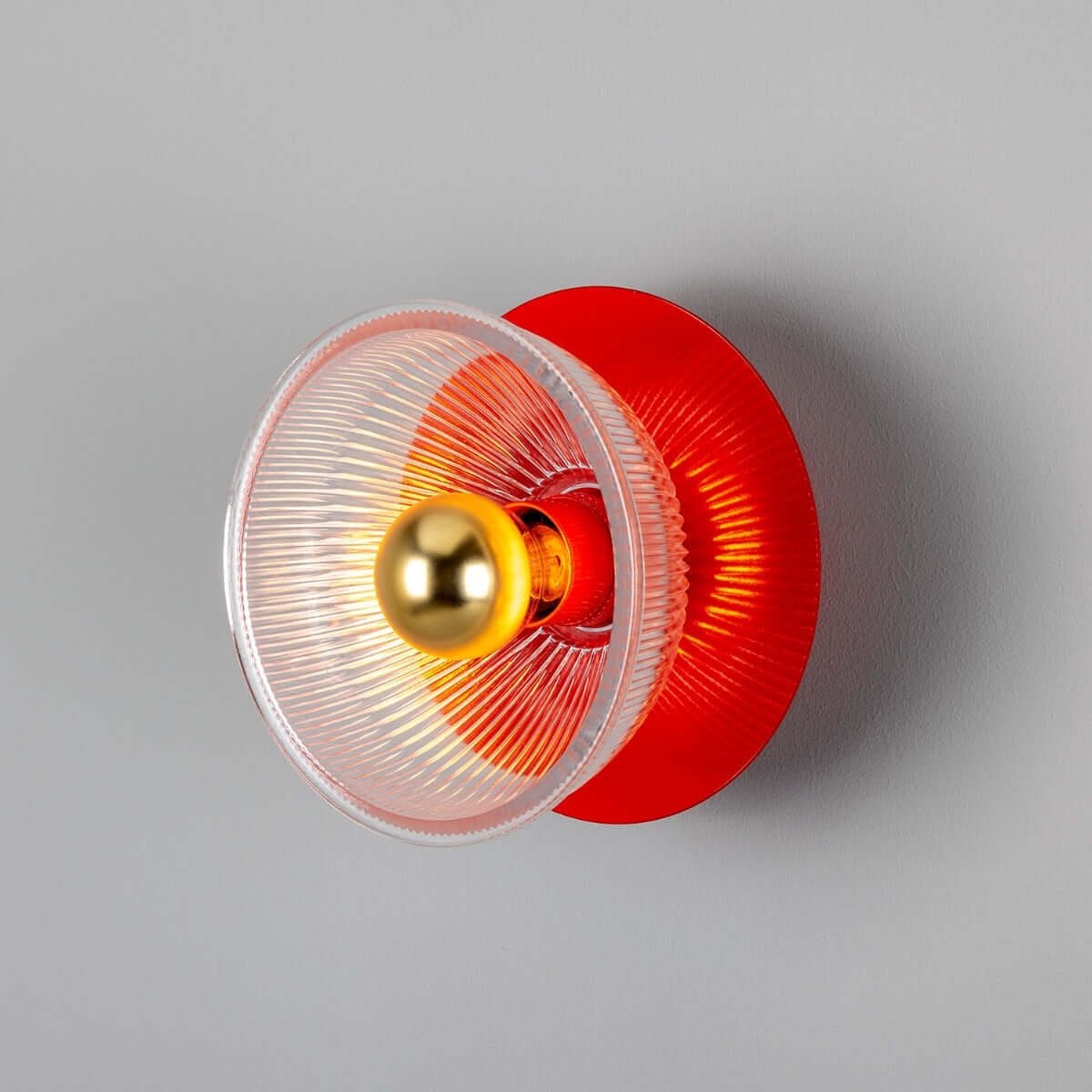Mullan - Eclipse Coloured Brass and Prismatic Glass Dish Wall Light 20cm IP20 - Powder Coated Red Finish