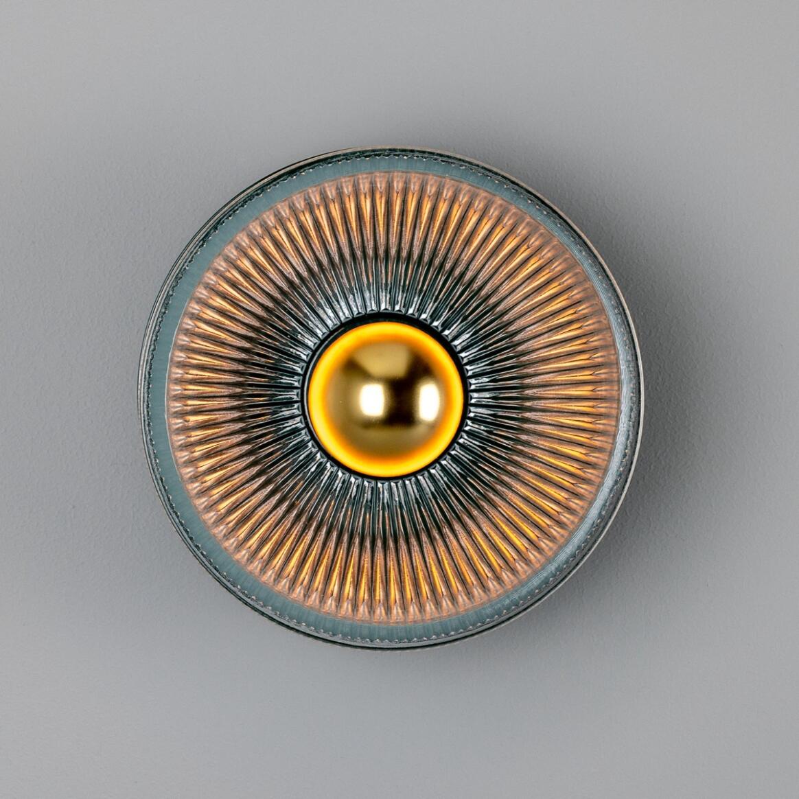 Mullan - Eclipse Coloured Brass and Prismatic Glass Dish Wall Light 20cm IP20 - Powder Coated Racing Green Finish