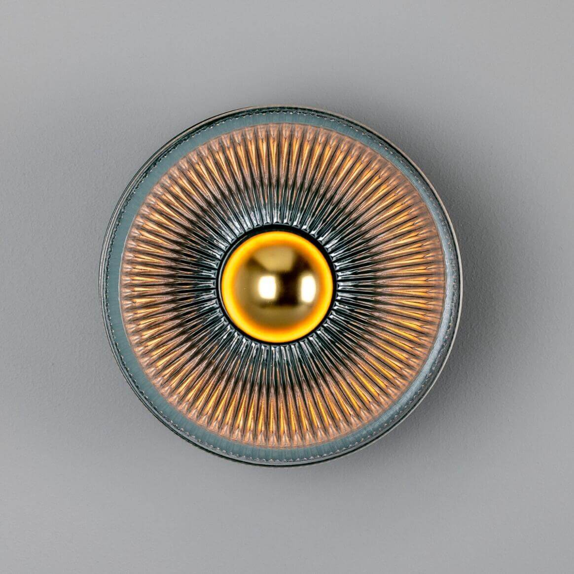 Mullan - Eclipse Coloured Brass and Prismatic Glass Dish Wall Light 20cm IP20 - Powder Coated Racing Green Finish