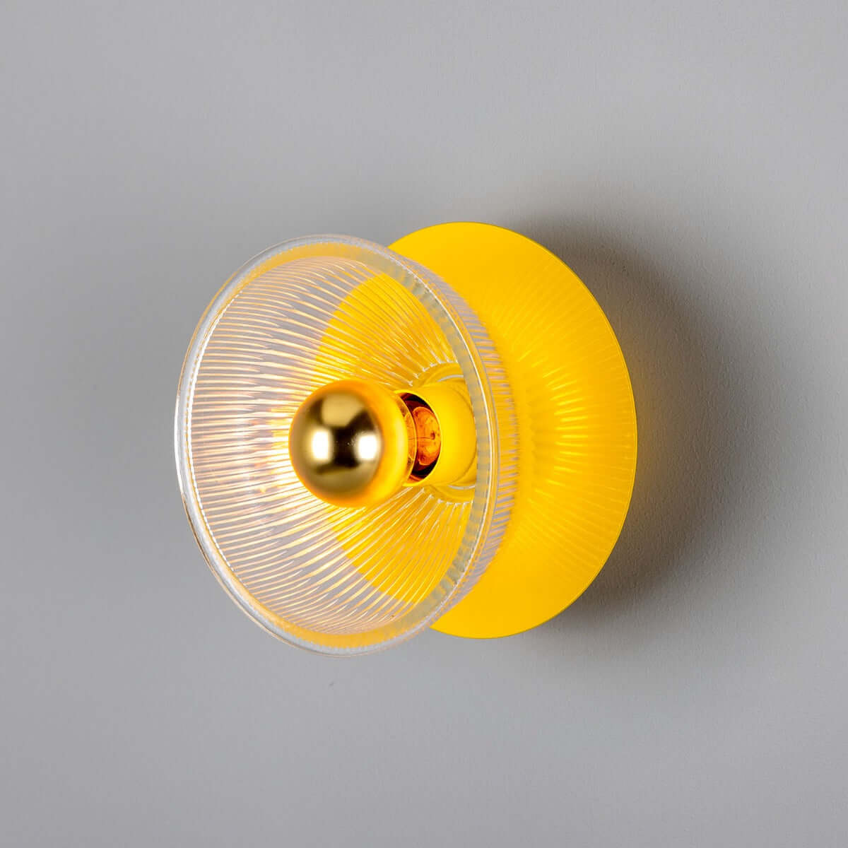 Mullan - Eclipse Coloured Brass and Prismatic Glass Dish Wall Light 20cm IP20 - Powder Coated Yellow Finish
