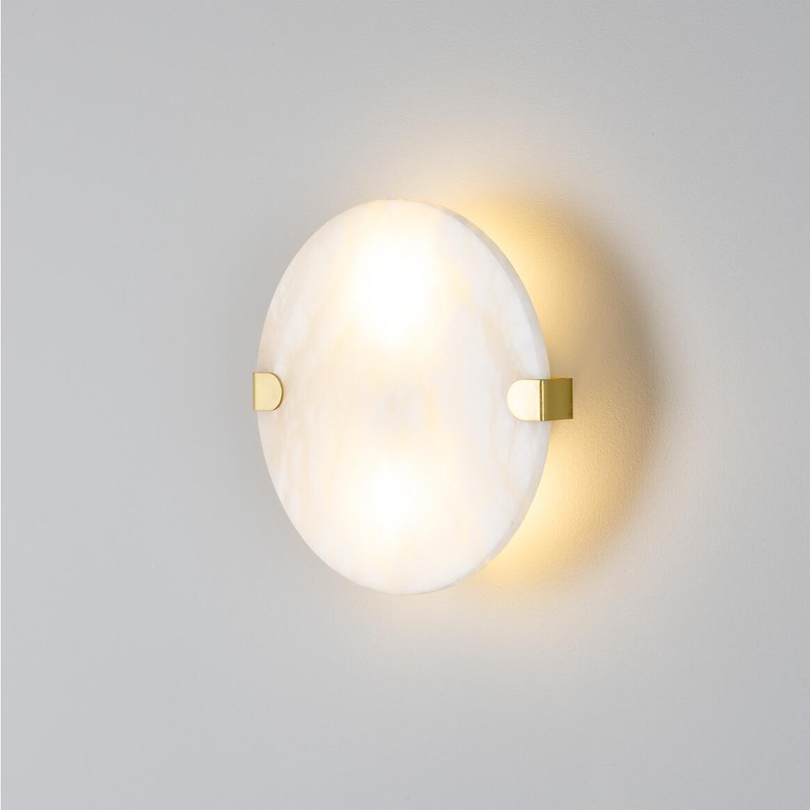 Mullan - Dundee Circular Alabaster Wall Light 25cm IP44 - Satin Brass Finish
