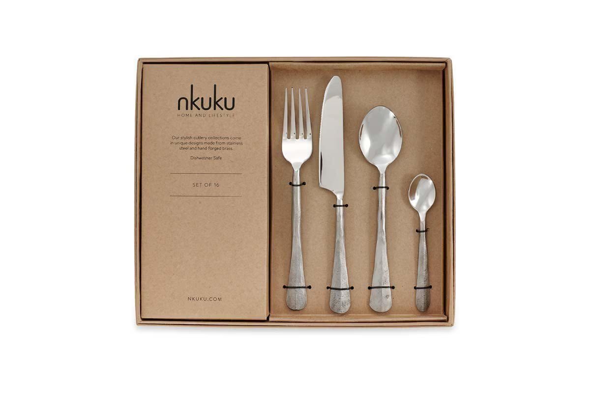 Nkuku - Osko Cutlery Set - Brushed Silver (Set of 16)