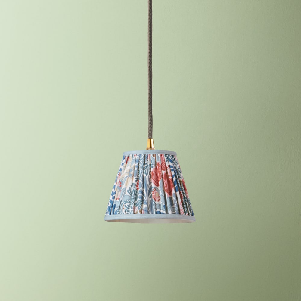 Pooky - 18cm Pendant Shade - Indigo - Barbed Berry Bower Printed Cotton - Morris & Co