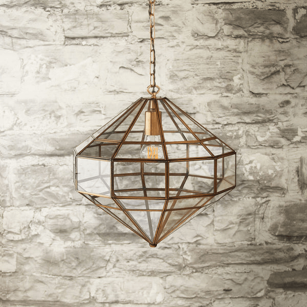 Pooky - Dibble Diamond Shaped Pendant Light - Brass And Glass