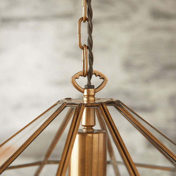 Pooky - Dibble Diamond Shaped Pendant Light - Brass And Glass