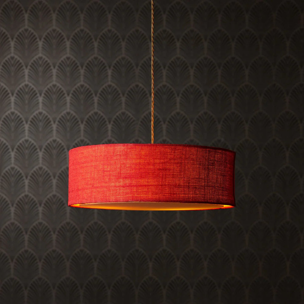 Pooky Smaller Jute Pendant in Red with baffle